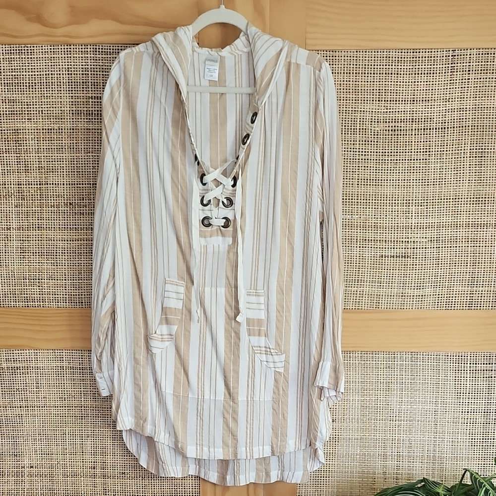 L*Space Striped Tunic Swim Cover Up Sz L